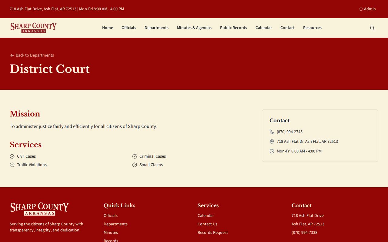 Sharp County court docket District Court office information