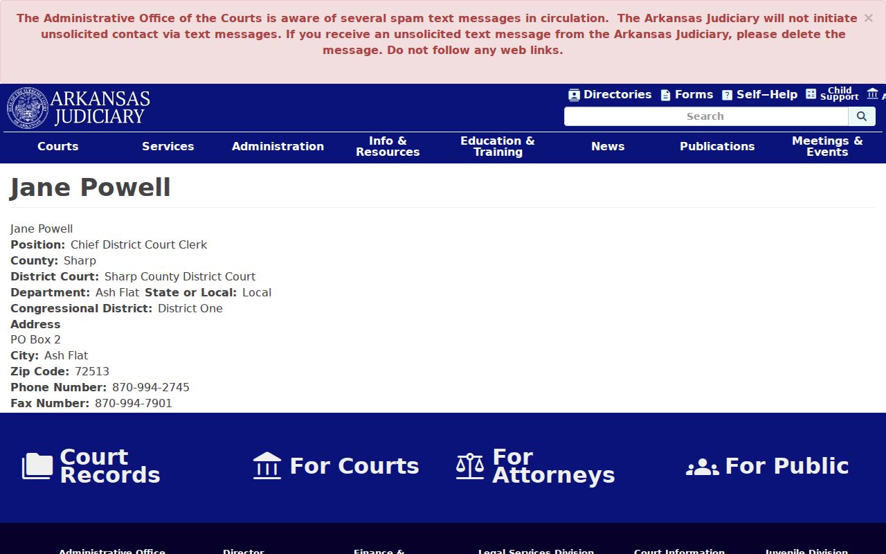 Sharp County court docket Ash Flat District Court clerk profile