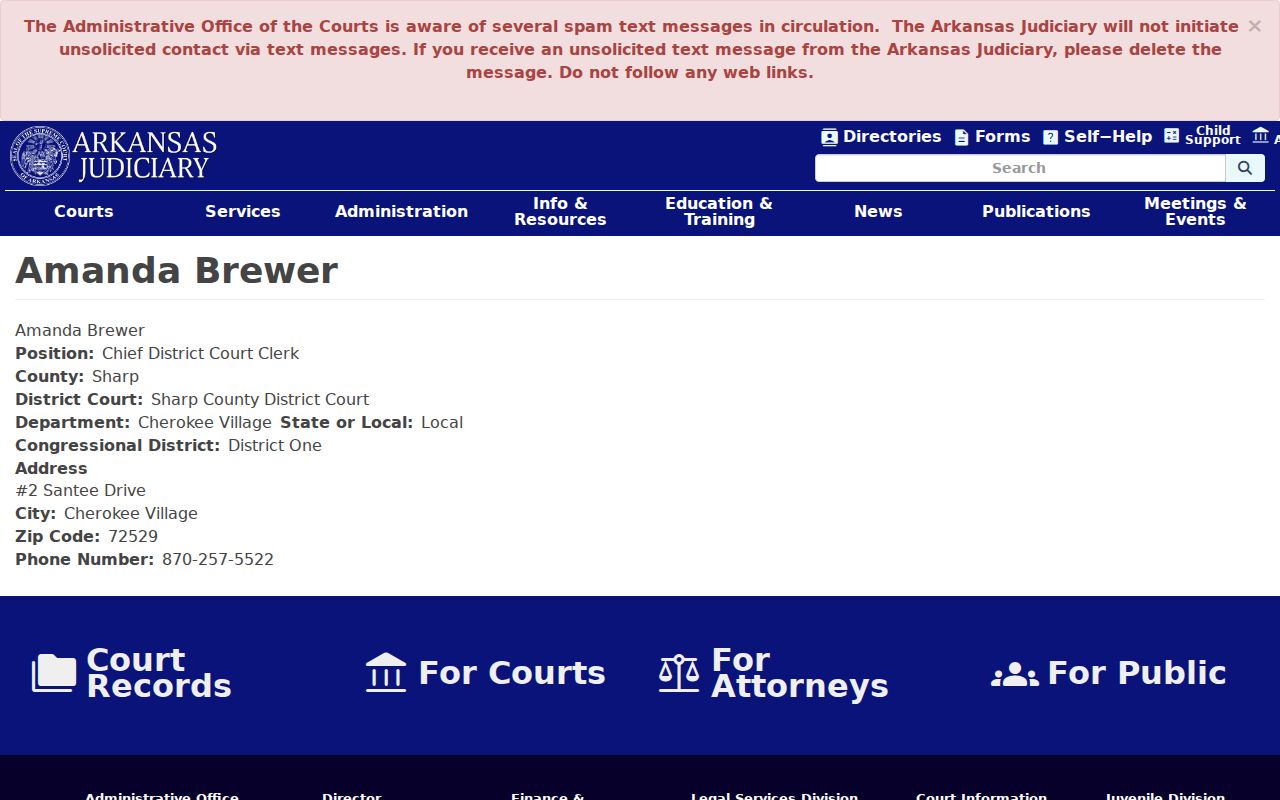Sharp County court docket Cherokee Village District Court clerk profile