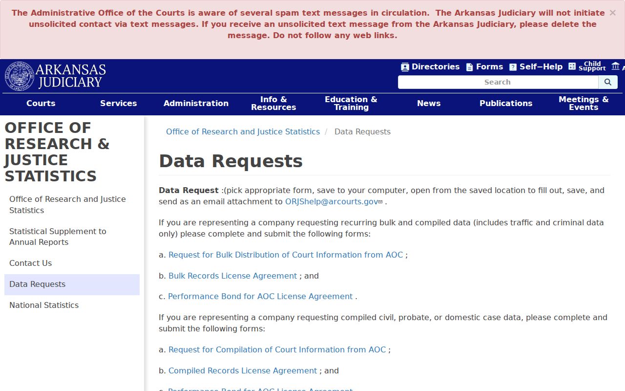 Cherokee Village court records AOC data request page